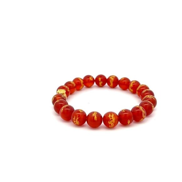 24K Yellow Gold Money Bag Lucky Bracelet Gemstones Red Agate 8mm - Picture 5 of 5